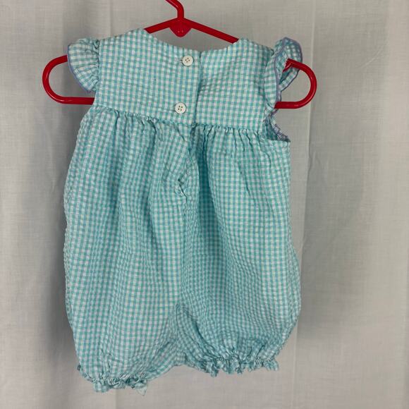 Goodlad Plaid Seersucker Bubble Romper Flowers Size 12 Months - Picture 2 of 6